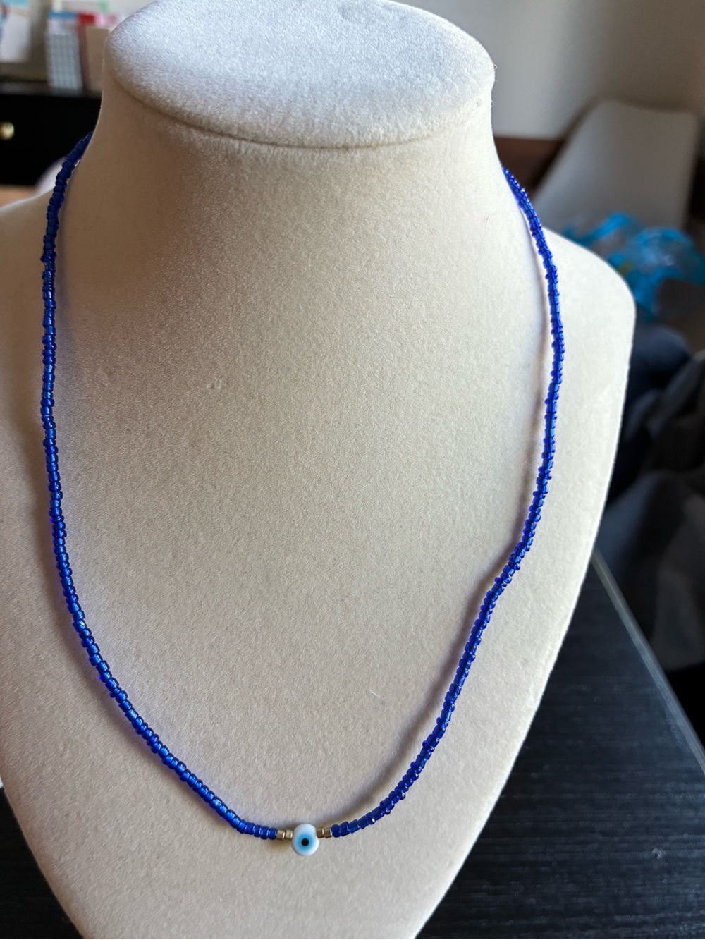 Blue Beaded Evil Eye Necklace – Dainty Boho Statement Jewelry Nazar Protection - Picture 2 of 3